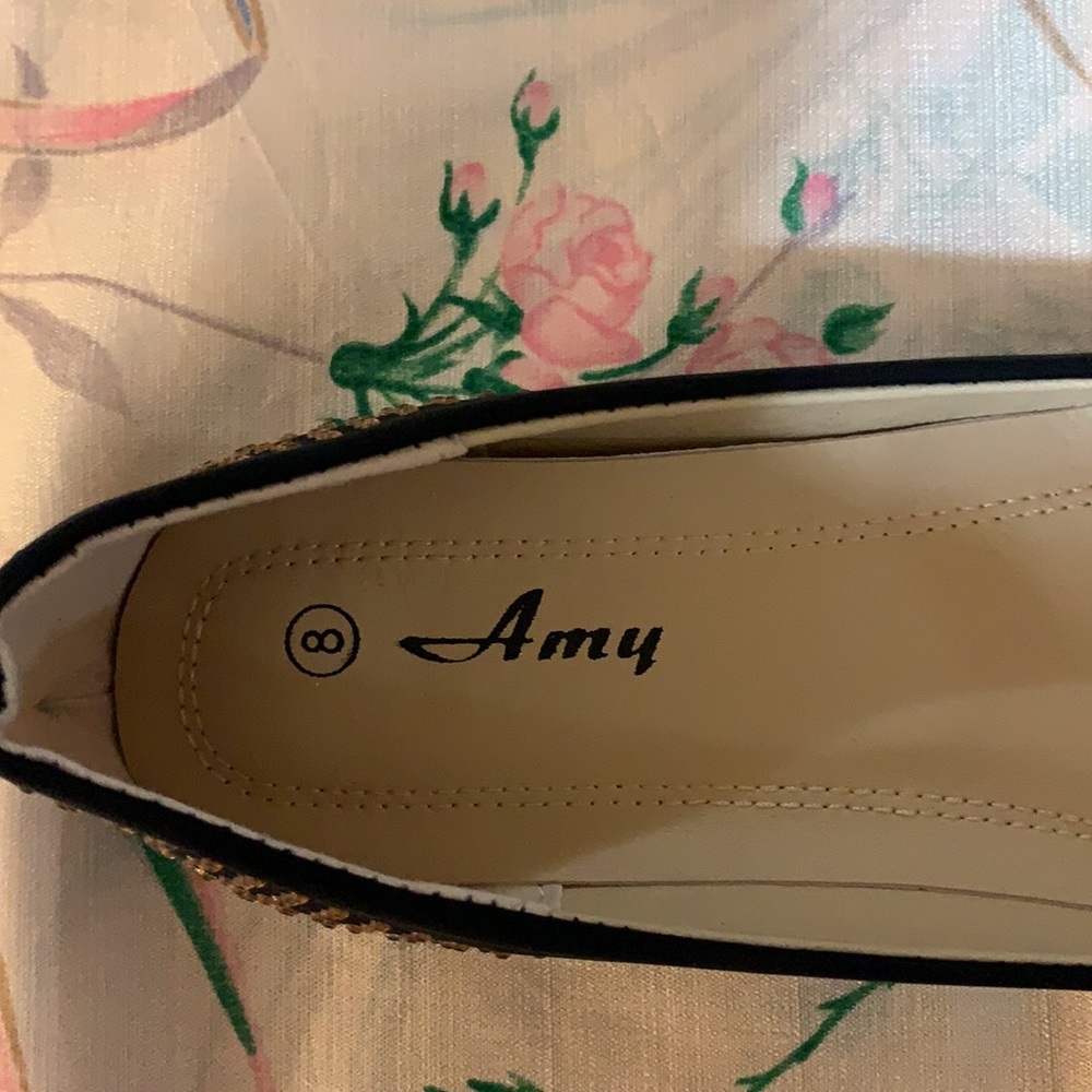 NIB Black and Brown Bejeweled Flats - Picture 5 of 8